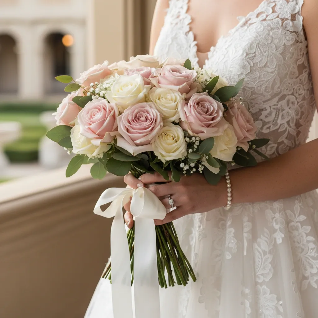 Bridal bouquet of blush roses