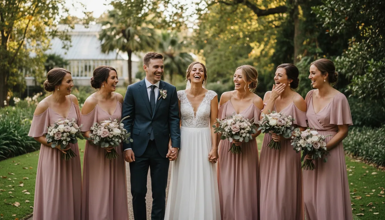 Bridal party in Melbourne botanical garden